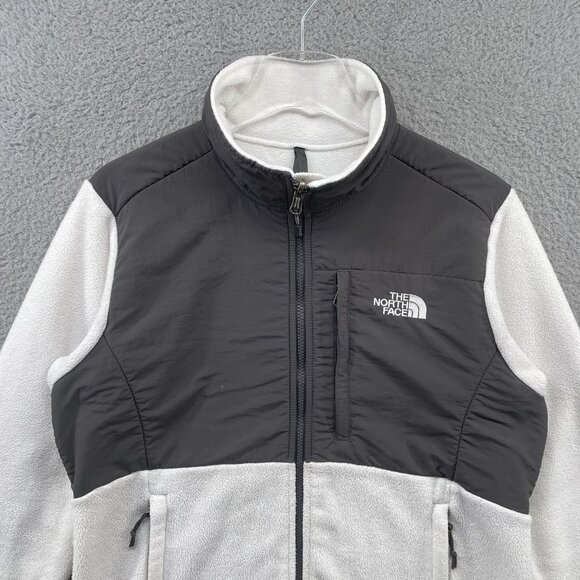 The North Face Denali Fleece Jacket White Gray Nylon Shell Panelled Medium - Picture 7 of 15